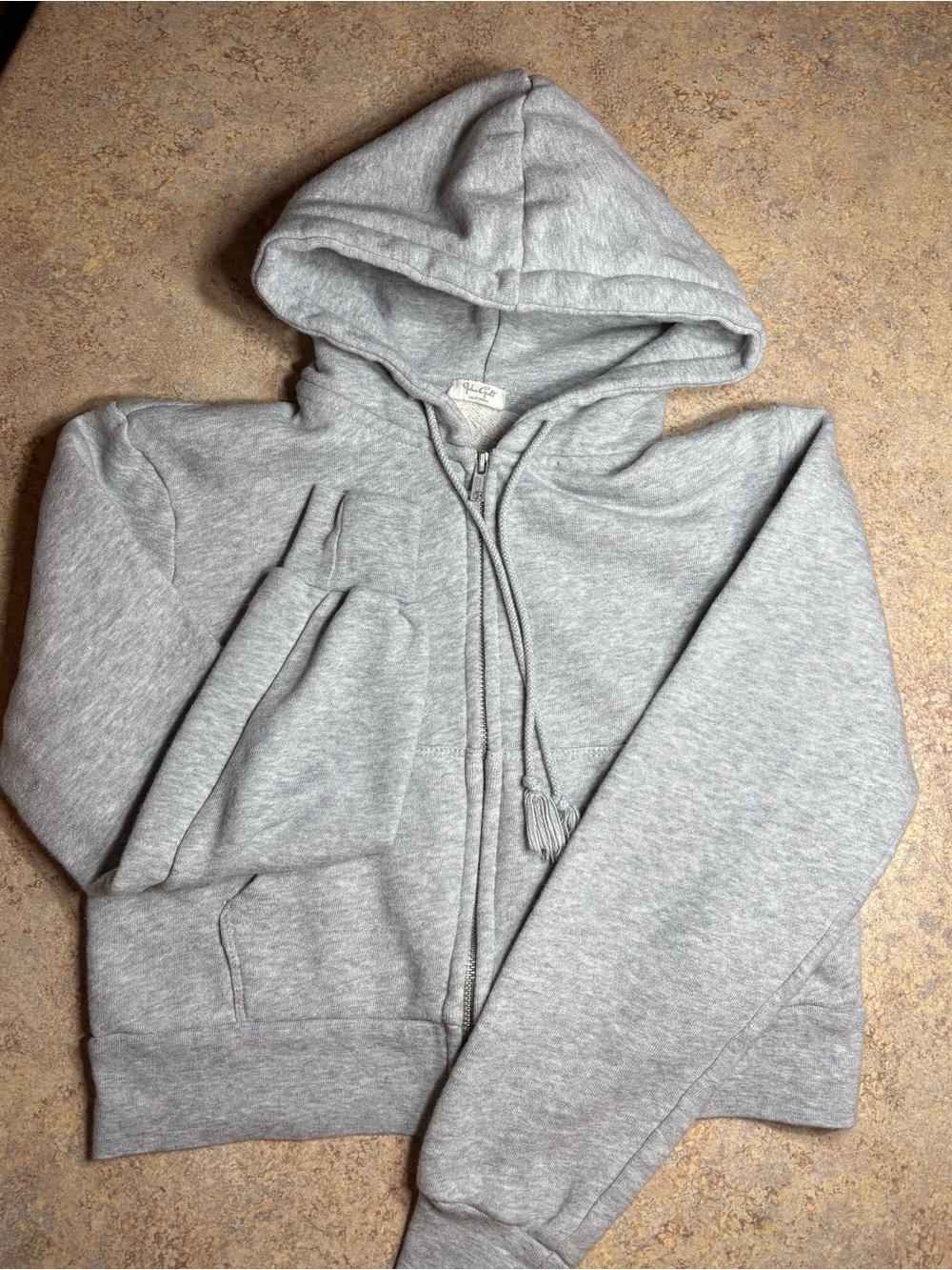 Brandy Melville John Galt Light Gray Zip-Up Hooded Sweater